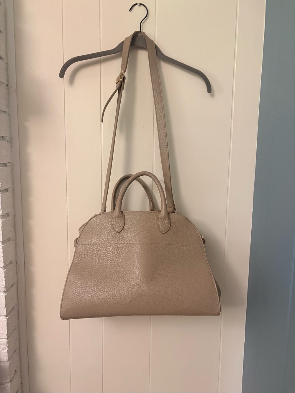 Anna Paola Pebbled Taupe Leather Dome Shoulder Bag - Women Bags